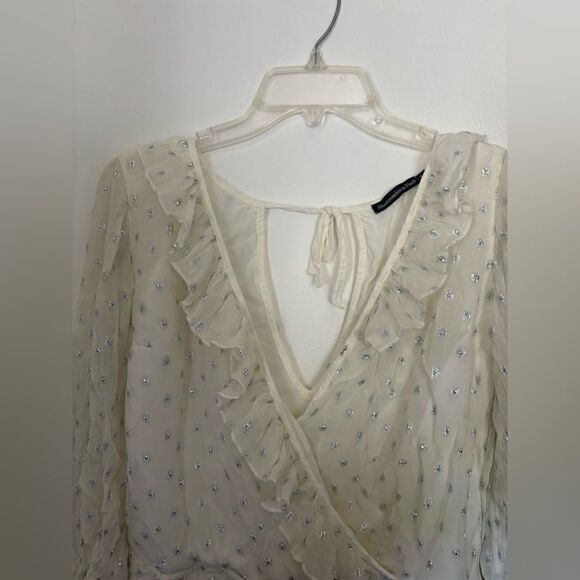 Abercrombie long sleeve metallic print  wrap top with ruffle detail S - Picture 12 of 14